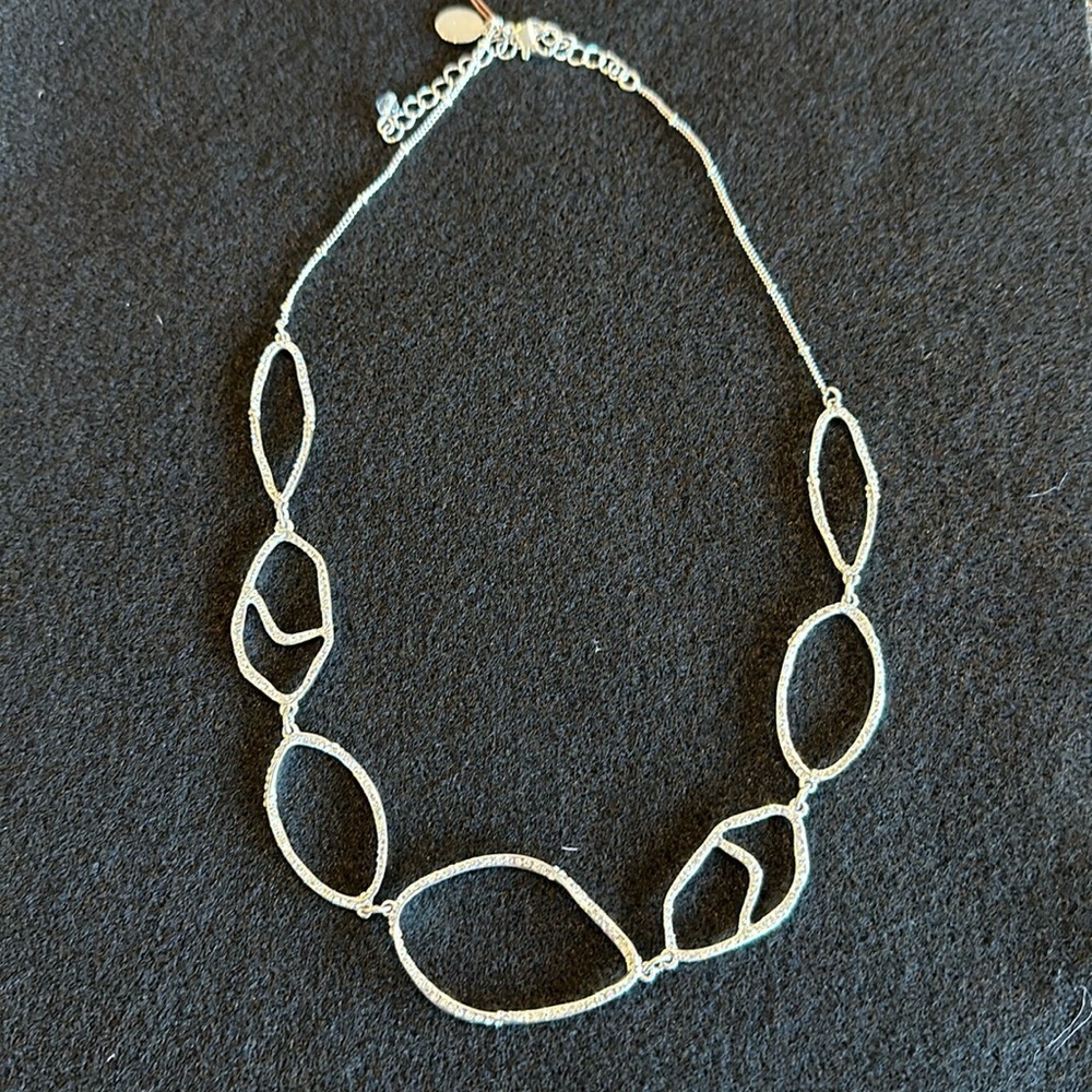 Tommy Bahama NWT Silver Organic Oval Pave Necklace adjustable length uni…